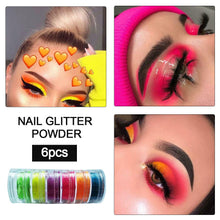 Load image into Gallery viewer, 6 Mixed Colors Neon Powder Eyeshadow Pigment Matte Mineral Spangle Nail Powder Cosmetics Set Make Up Shimmer Shining Eye Shadow