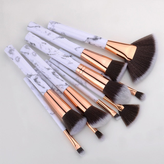 FLD 10 Pcs Professional Makeup Brush Set Full Function Foundation Eye Powder Fan Blush Brush Makeup Tools Brushes Set Kit